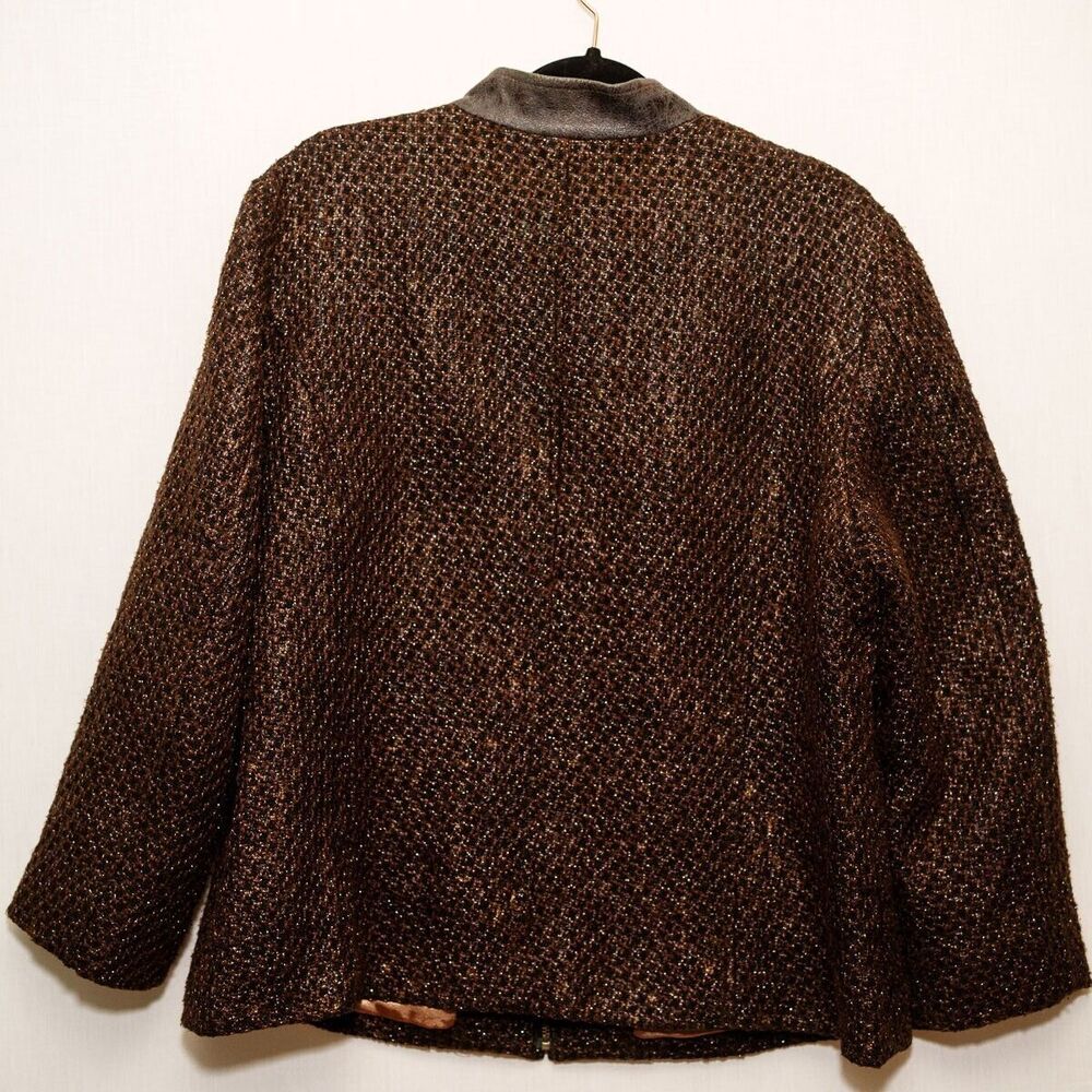 Chico's Brown Textured Zip-Front Jacket with Leather Trim size 3 or 18/20 - Picture 3 of 6